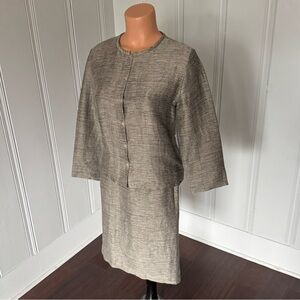 Eileen Fisher Petite 2pc Linen Neutral Skirt Suit Button Up Jacket Set MP